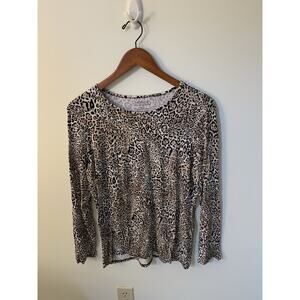 Chicos Womens Size 2 US Large The Ultimate Tee Long Sleeve Leopard Print Knit